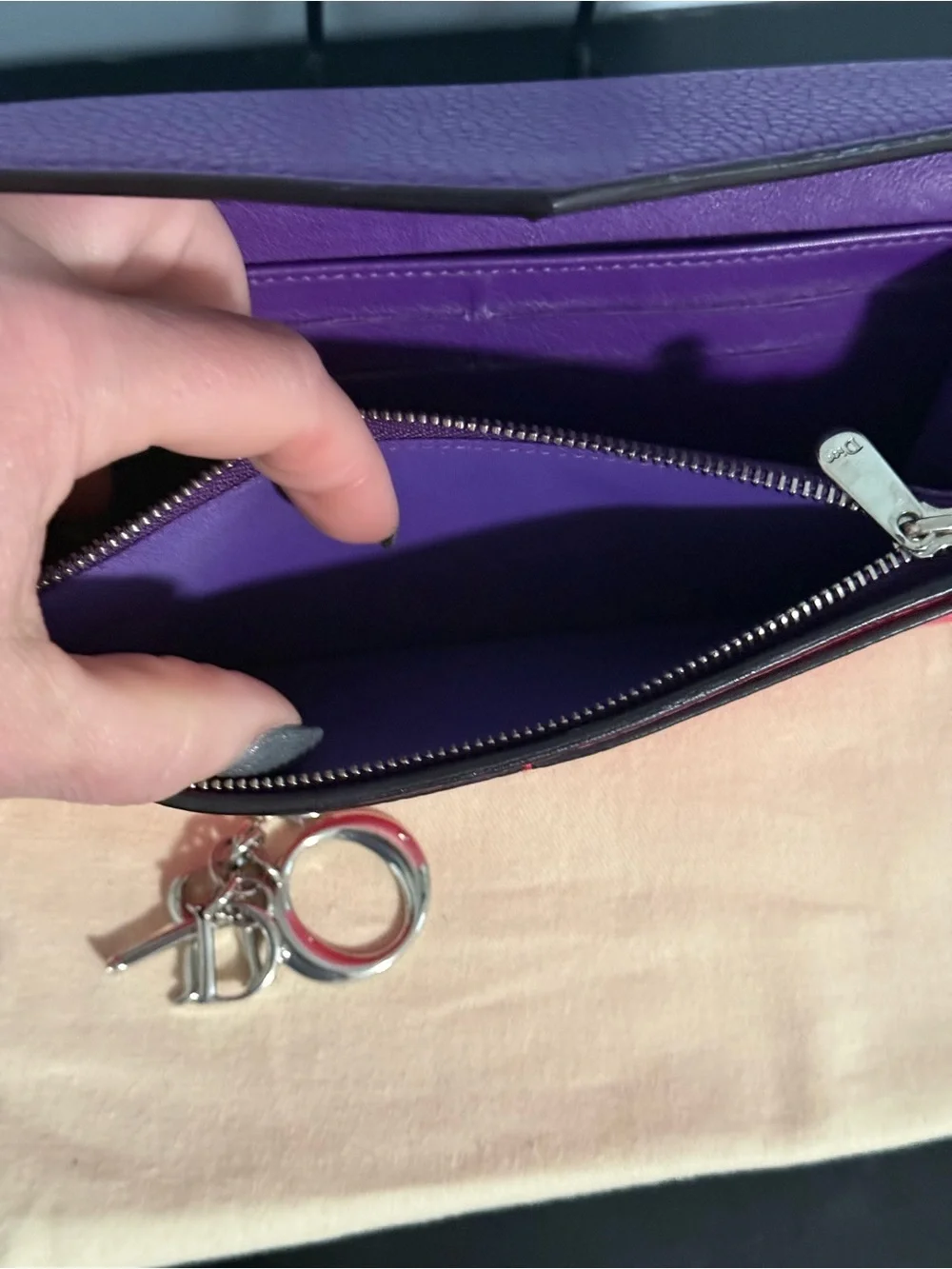 Dior Colorblock Purple & Pink Leather wallet with Dior Charm! Full inclusion!